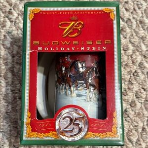 Budweiser 25th Anniversary Holiday Stein with Red and Green Box